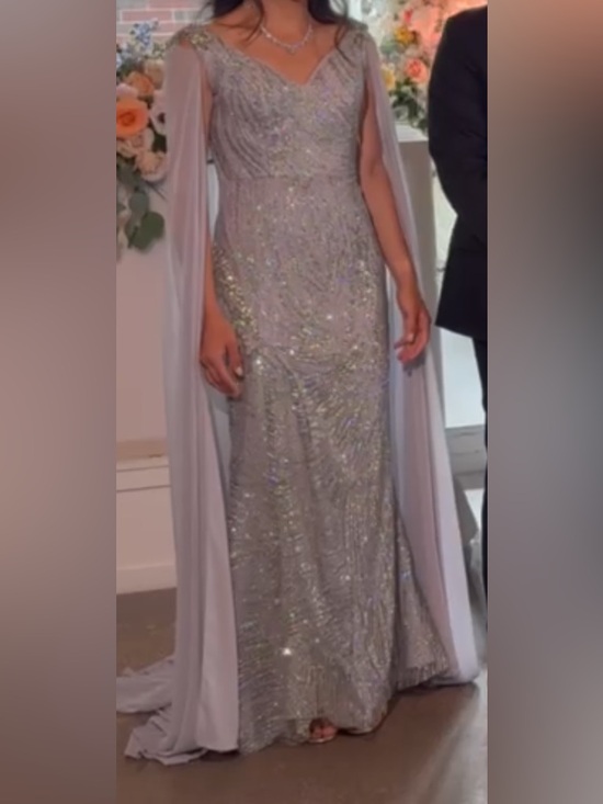 Portia and Scarlett Dresses & Skirts - Portia and Scarlett Silver Sequined Gown with Lilac Chiffon Cape